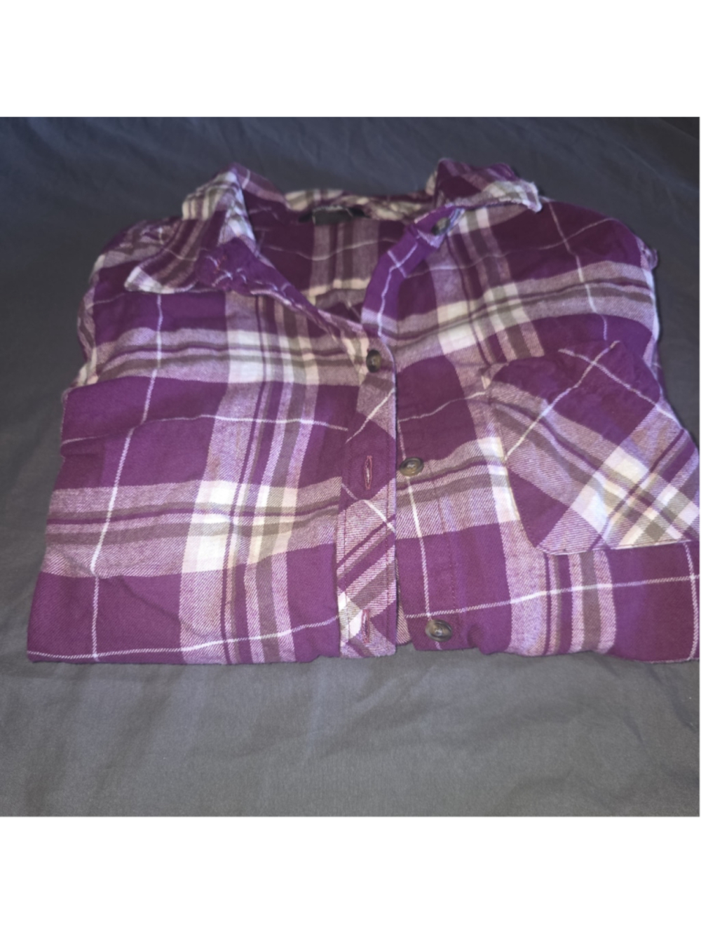 Women's Eddie Bauer Plaid Button Down Shirt Purple White Size L